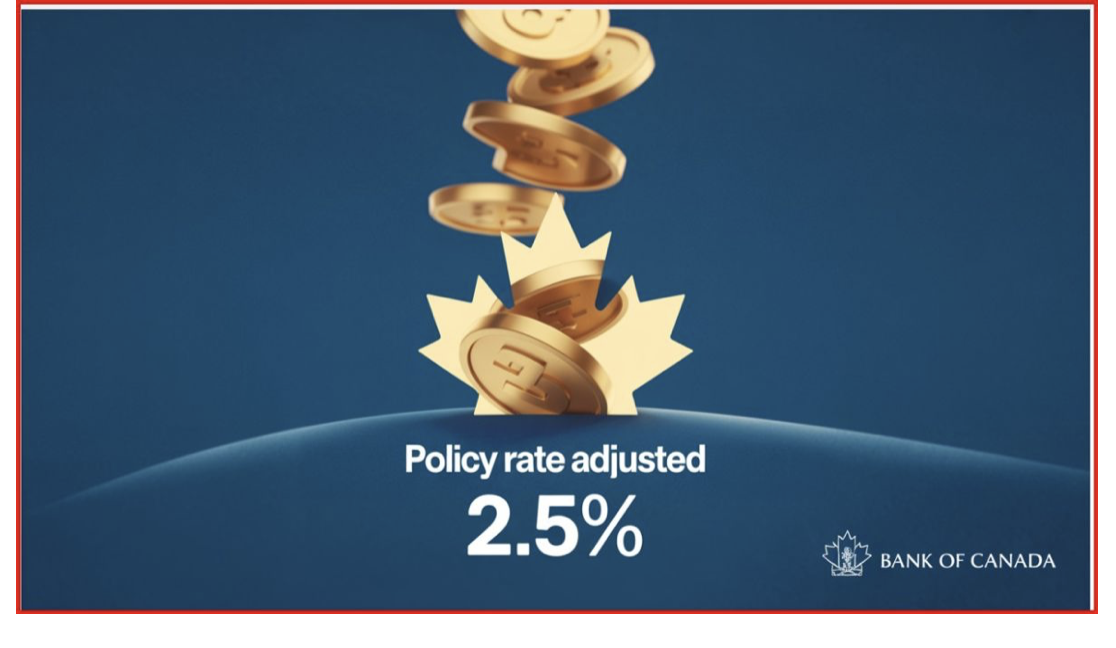 Bank of Canada Lowers Policy Rate to 2.5%